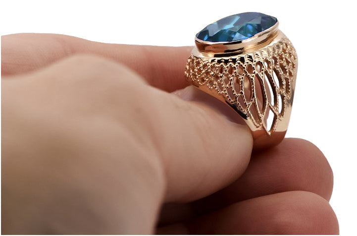 Vintage Aquamarine Ring in Rose Gold-Plated Sterling Silver (vrc089rp-aq) — full view of the piece