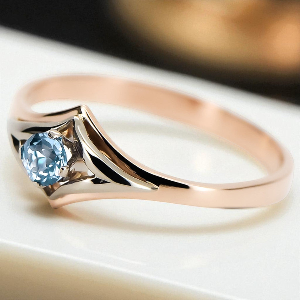 Vintage Aquamarine Ring in 14K Rose Gold (vrc351r-aq)