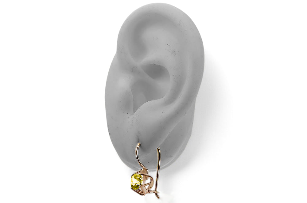 Vintage Yellow Peridot Earrings in 14K Rose Gold (vec142r-yp) — full view of the piece