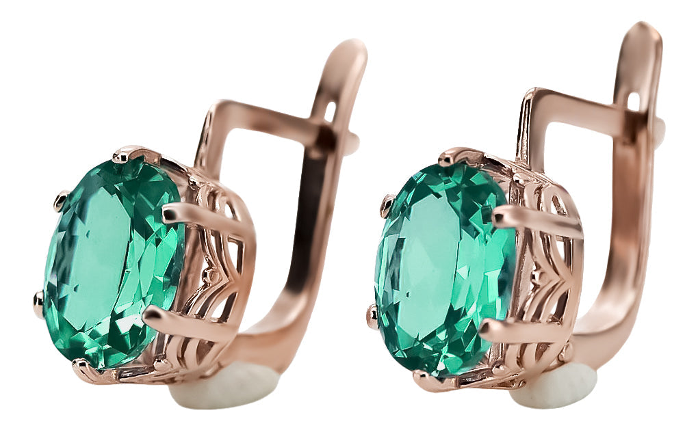 Vintage Emerald Earrings in 14K Rose Gold (vec003r-em) — back view with the clasp