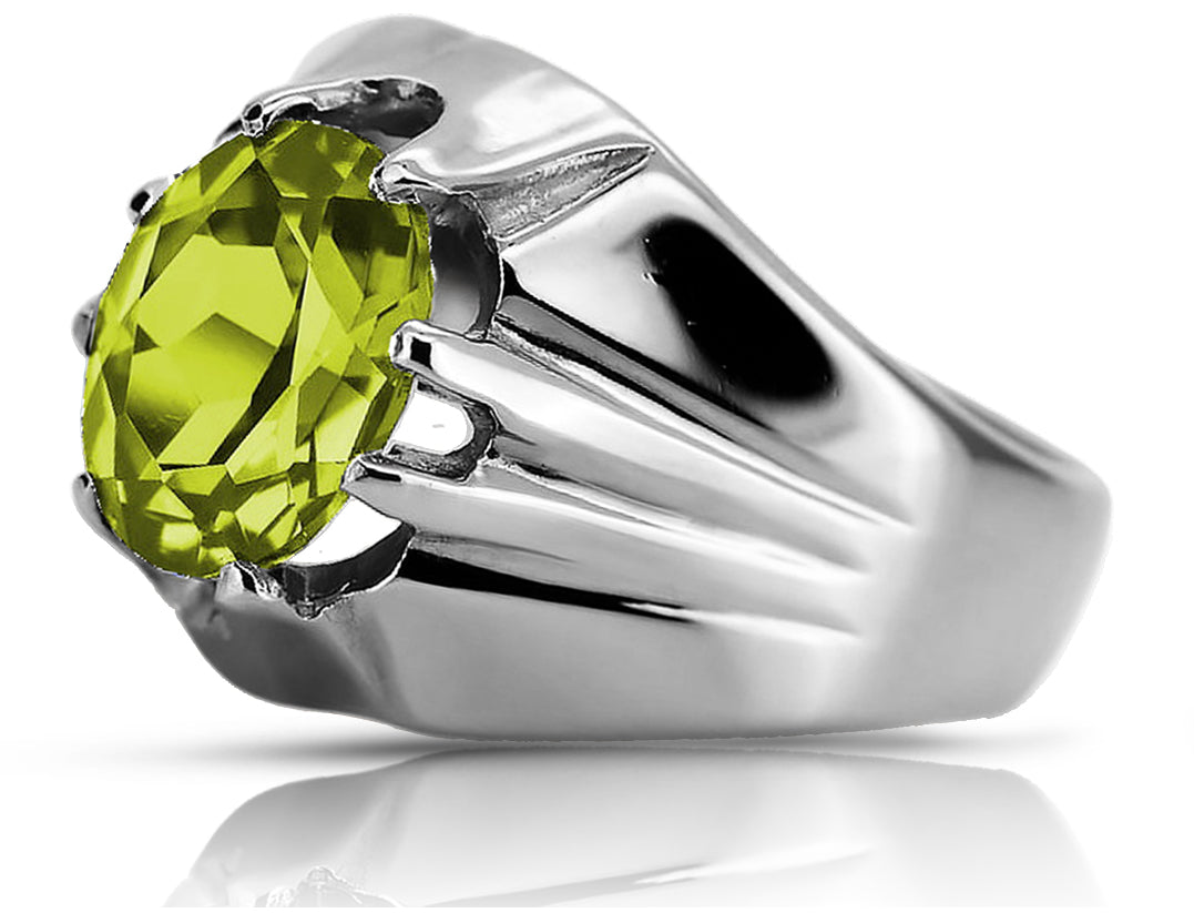 Vintage Yellow Peridot Ring in Sterling Silver (vrc016s-yp) — side view showing the setting