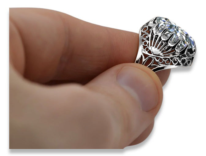 Vintage Zircon Ring in Sterling Silver (vrc020s-zi) — close-up of the hallmark on the inner band
