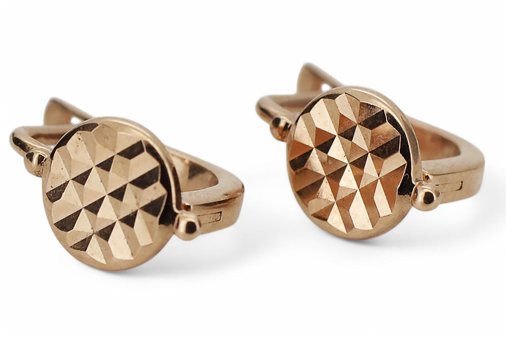 Vintage Hoops Earrings in 14K Rose Gold (ven109) — side view showing the setting