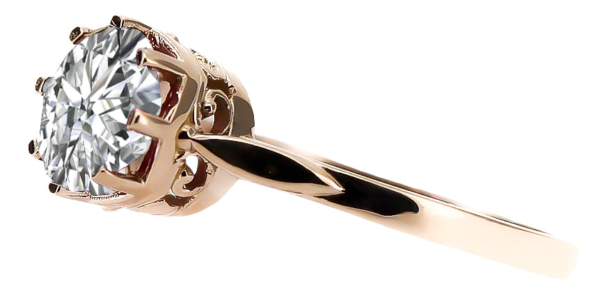 Vintage Zircon Ring in 14K Rose Gold (vrc366r-zi) — side view showing the setting