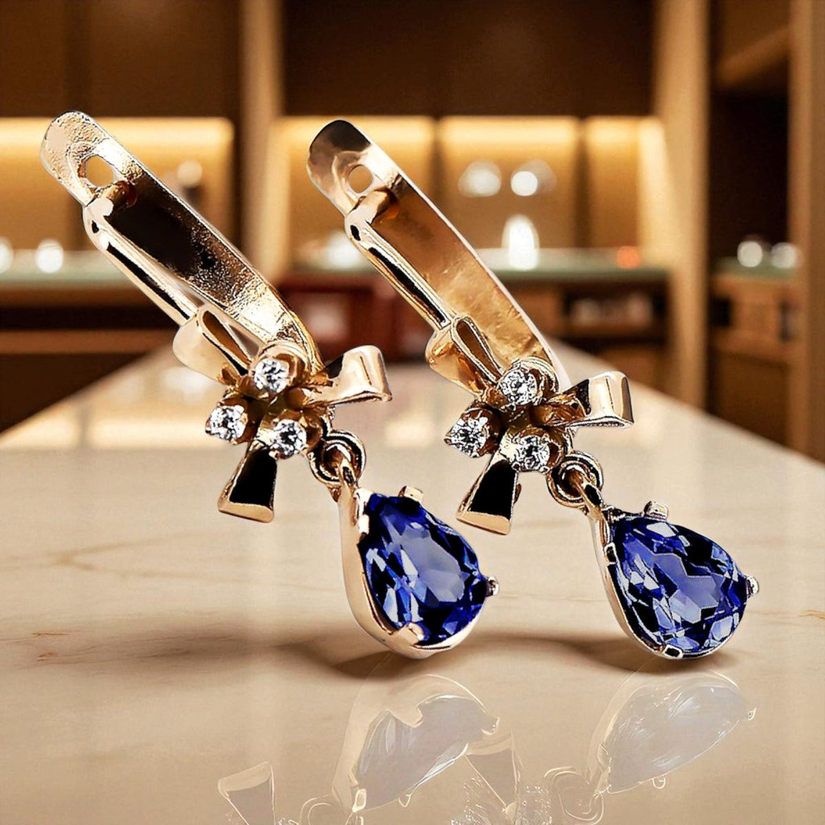 Vintage Sapphire Earrings in 14K Rose Gold (vec045r-sp)