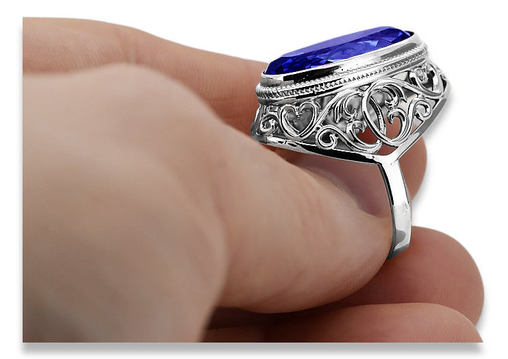 Vintage Sapphire Ring in Sterling Silver (vrc184s-sp) — back view with the clasp