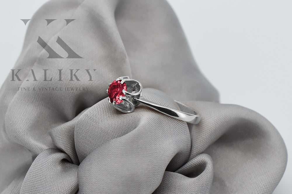 Vintage Ruby Ring in Sterling Silver (vrc348s-rb) — worn on the neckline, showing the drape