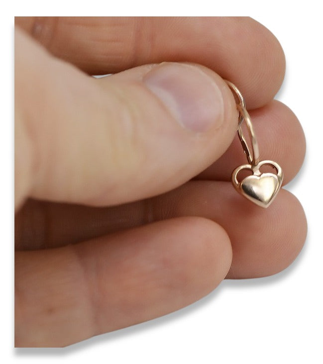 Vintage Heart Earrings in 14K Rose Gold (ven212) — view 4