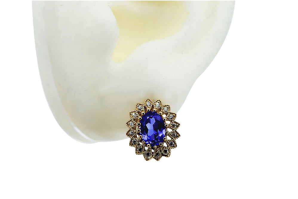Vintage Sapphire Zirconia Earrings in 14K Rose Gold (vec125r-sp) — full view of the piece