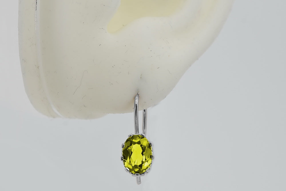 Vintage Yellow Peridot Earrings in Sterling Silver (vec196s-yp) — side view showing the setting