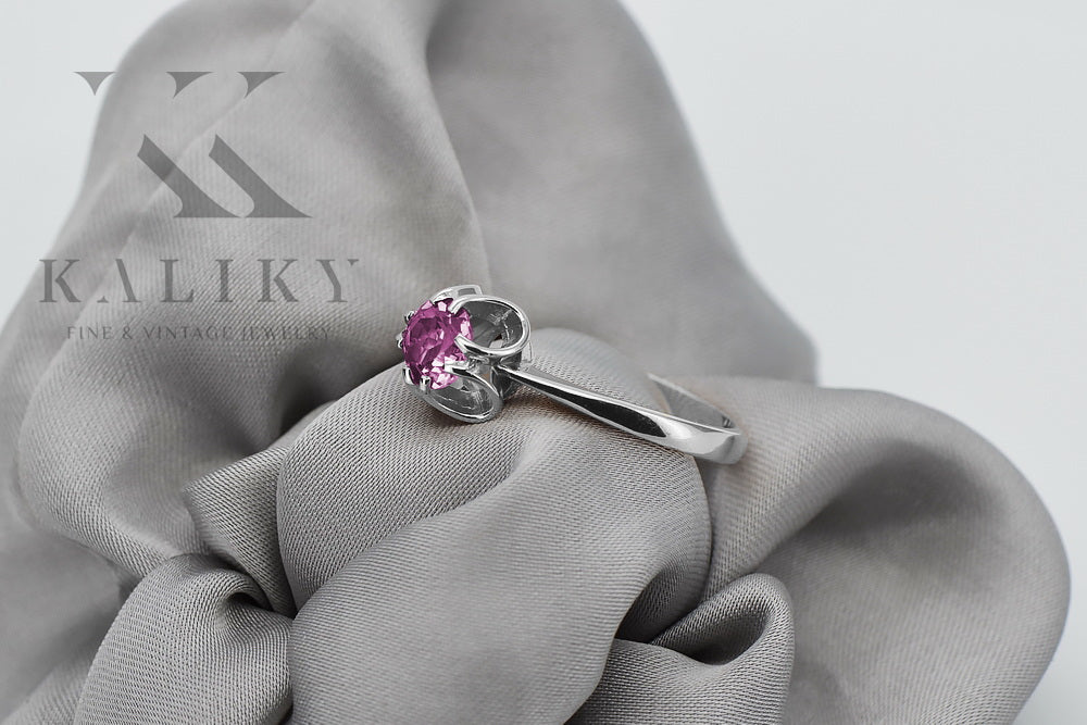 Vintage Amethyst Ring in Sterling Silver (vrc348s-am) — worn on the neckline, showing the drape