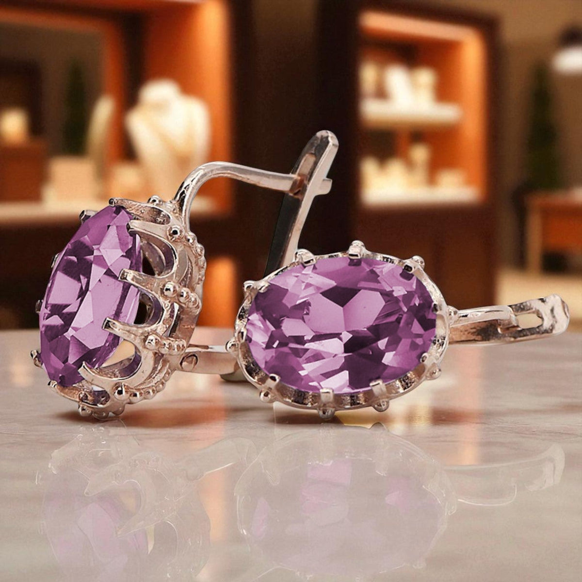 Vintage Amethyst Earrings in 14K Rose Gold (vec079r-am)