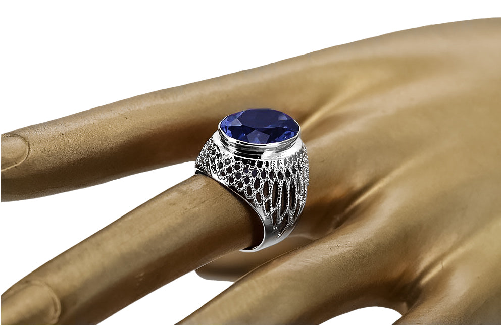 Vintage Sapphire Ring in Sterling Silver (vrc089s-sp) — side view showing the setting