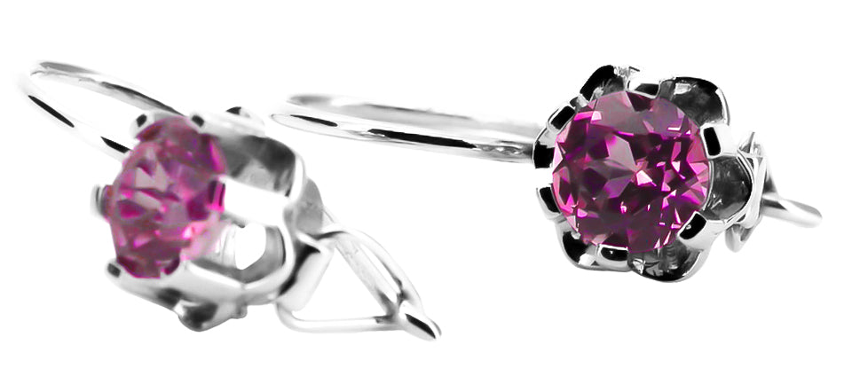 Vintage Amethyst Earrings in Sterling Silver (vec019s-am) — close-up of the stone and setting