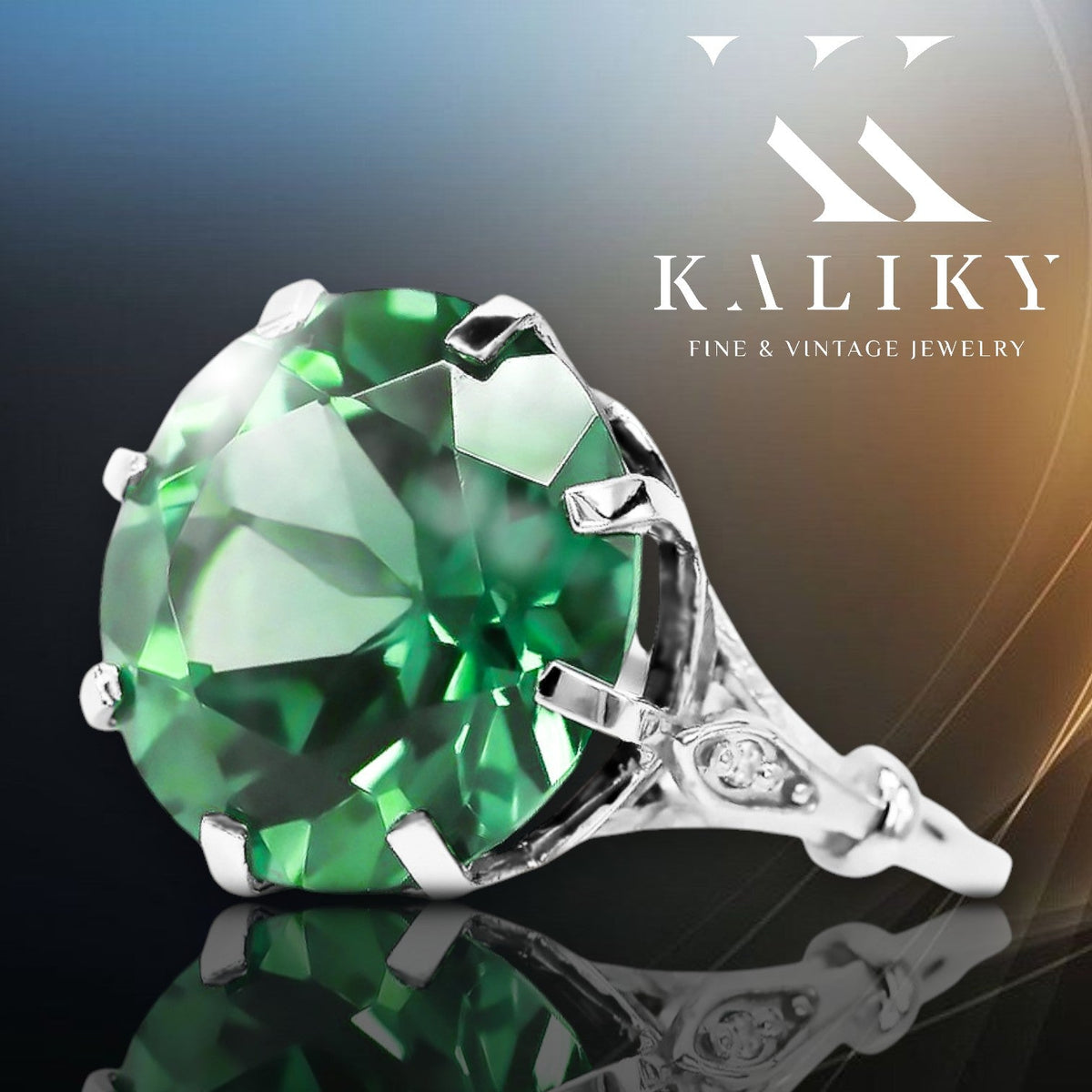 Vintage Emerald Craft Ring in Sterling Silver (vrc073s-em) — full view of the piece