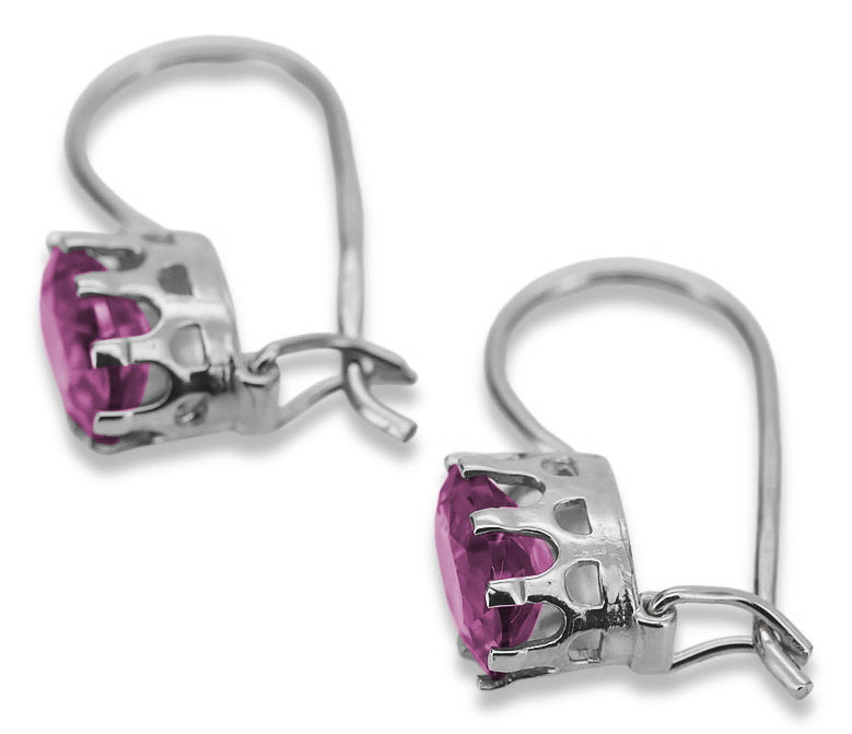 Vintage Amethyst Earrings in Sterling Silver (vec196s-am) — side view showing the setting