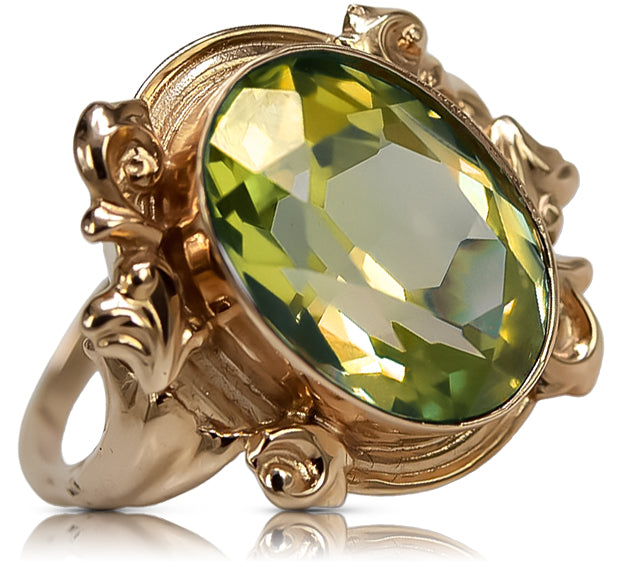Vintage Yellow Peridot Ring in 14K Rose Gold (vrc100r-yp) — worn on the hand, showing profile