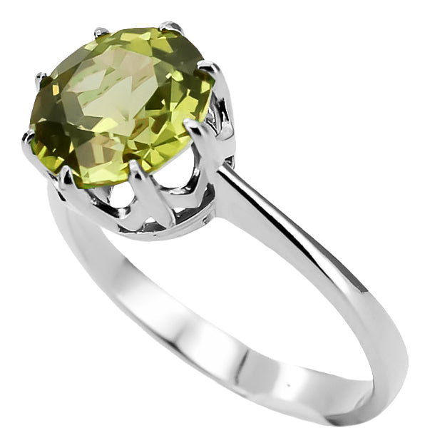 Vintage Yellow Peridot Ring in Sterling Silver (vrc157s-yp) — close-up of the stone and setting