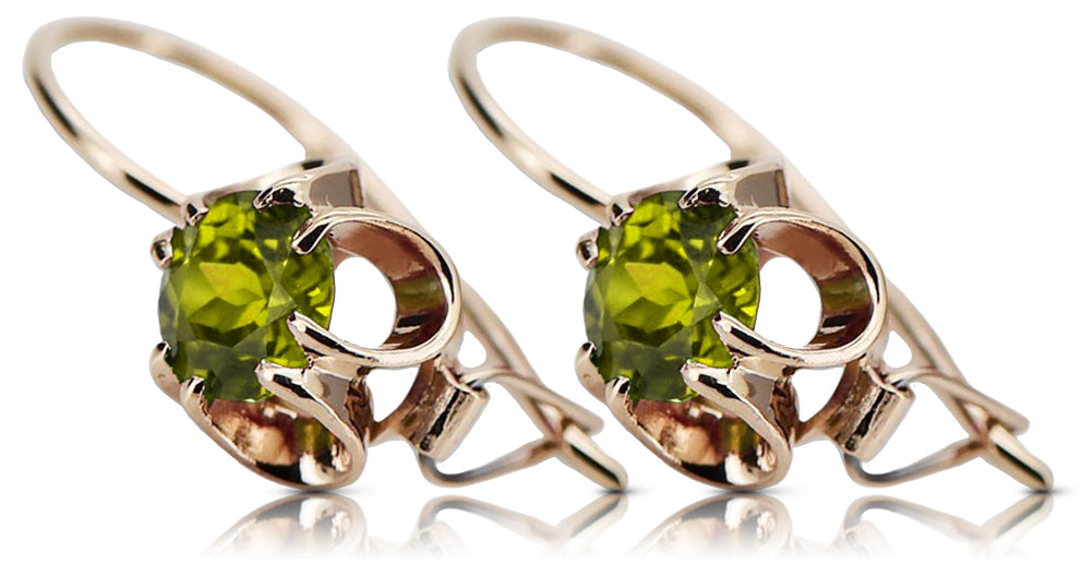 Vintage Yellow Peridot Earrings in 14K Rose Gold (vec035r-yp) — full view of the piece