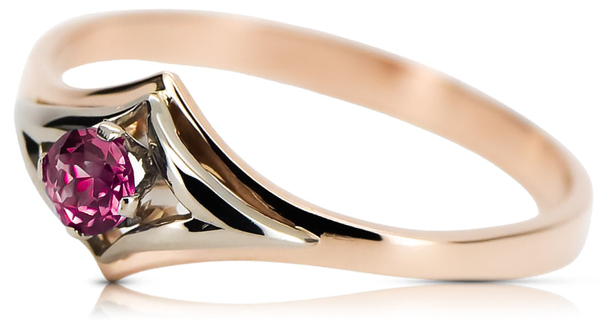 Vintage Ruby Ring in 14K Rose Gold (vrc351r-rb) — worn on the neckline, showing the drape
