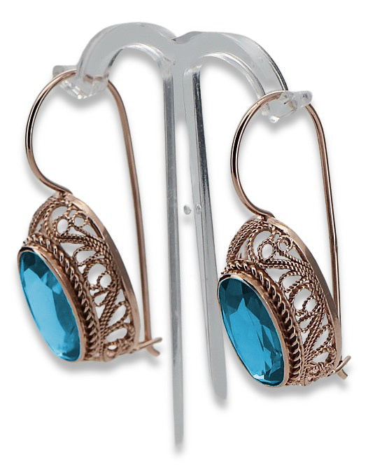 Vintage Aquamarine Earrings in 14K Rose Gold (vec023r-aq) — close-up of the hallmark on the inner band