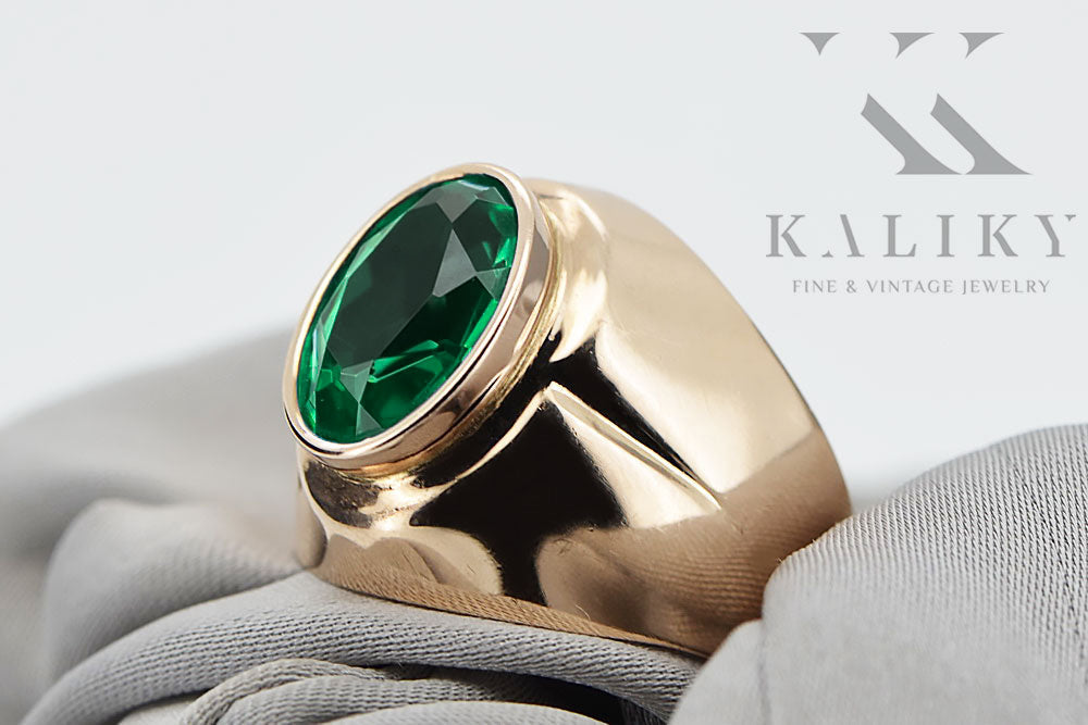 Vintage Emerald Ring in 14K Rose Gold (vrc296r-em) — close-up of the hallmark on the inner band