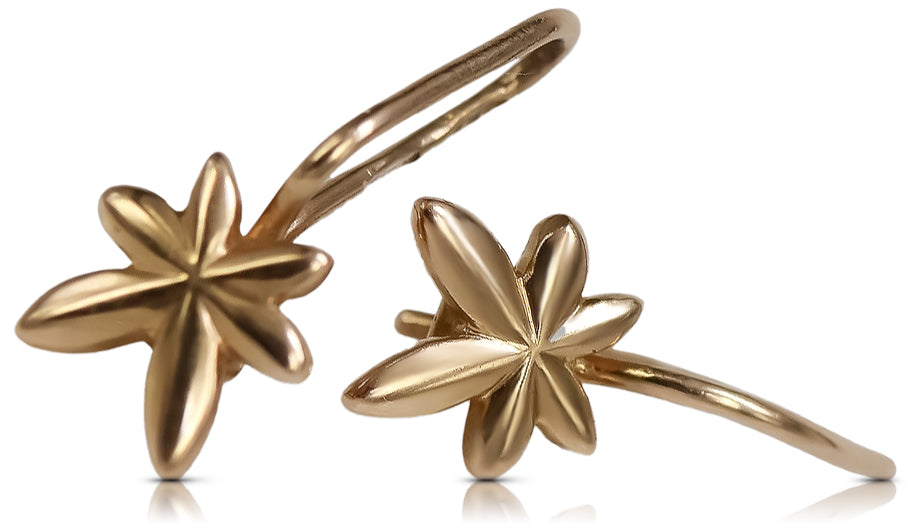 Vintage Leaf Earrings in 14K Rose Gold (ven118) — view 2