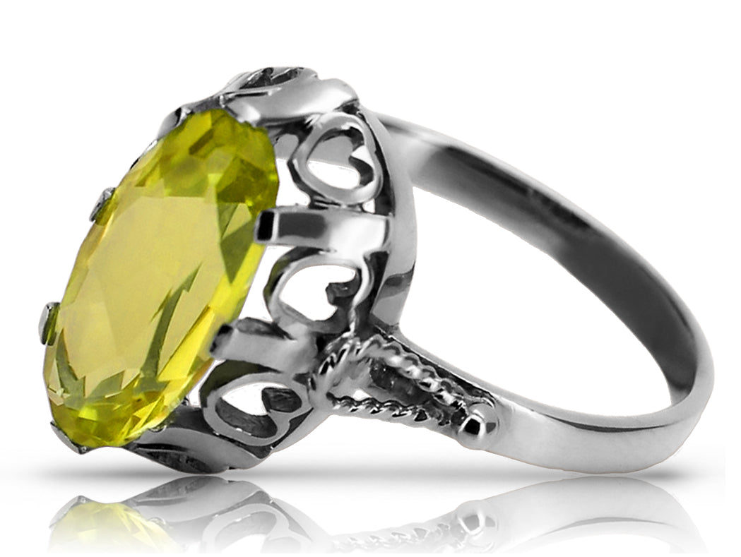 Vintage Yellow Peridot Ring in Sterling Silver (vrc134s-yp)