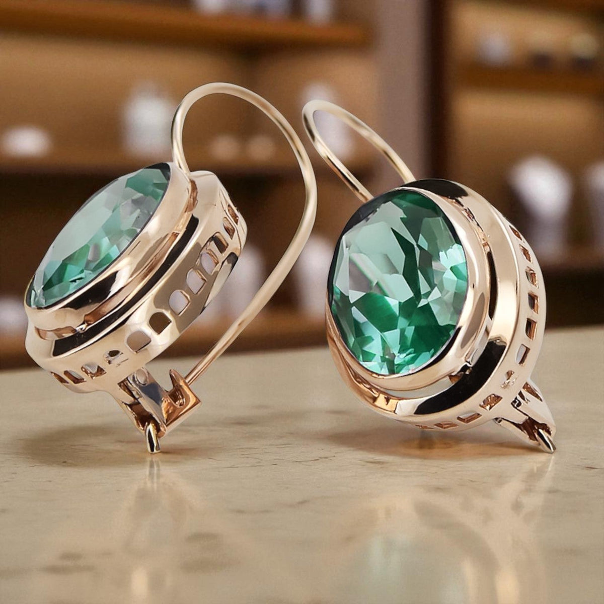 Vintage Emerald Earrings in 14K Rose Gold (vec114r-em)