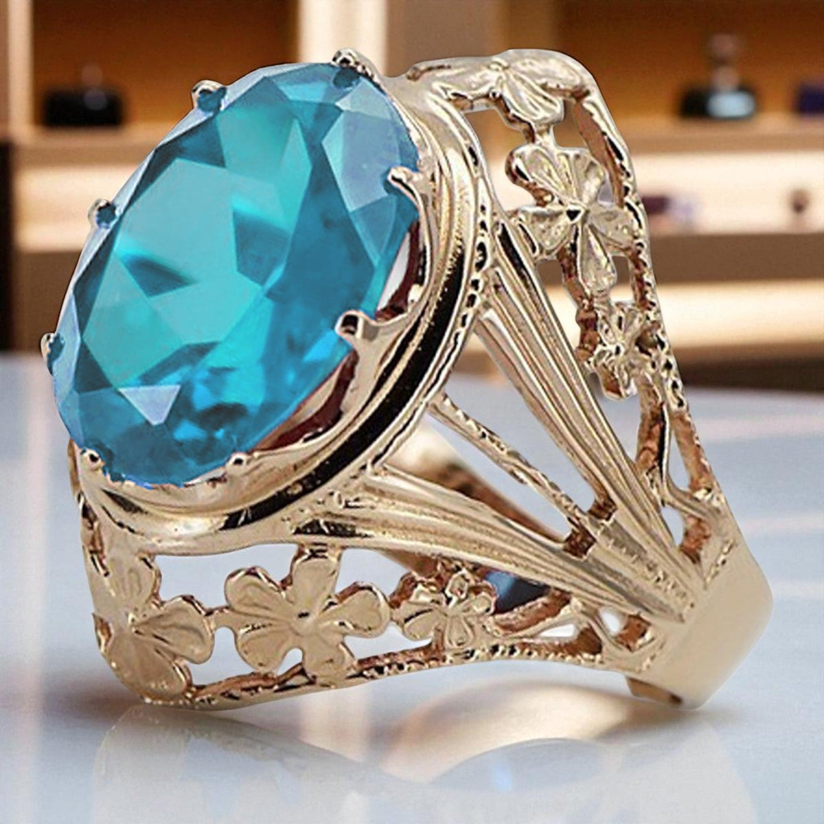 Vintage Aquamarine Ring in 14K Rose Gold (vrc031r-aq)