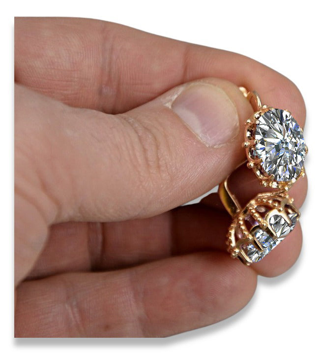 Vintage Zircon Earrings in 14K Rose Gold (vec079r-zi) — close-up of the hallmark on the inner band
