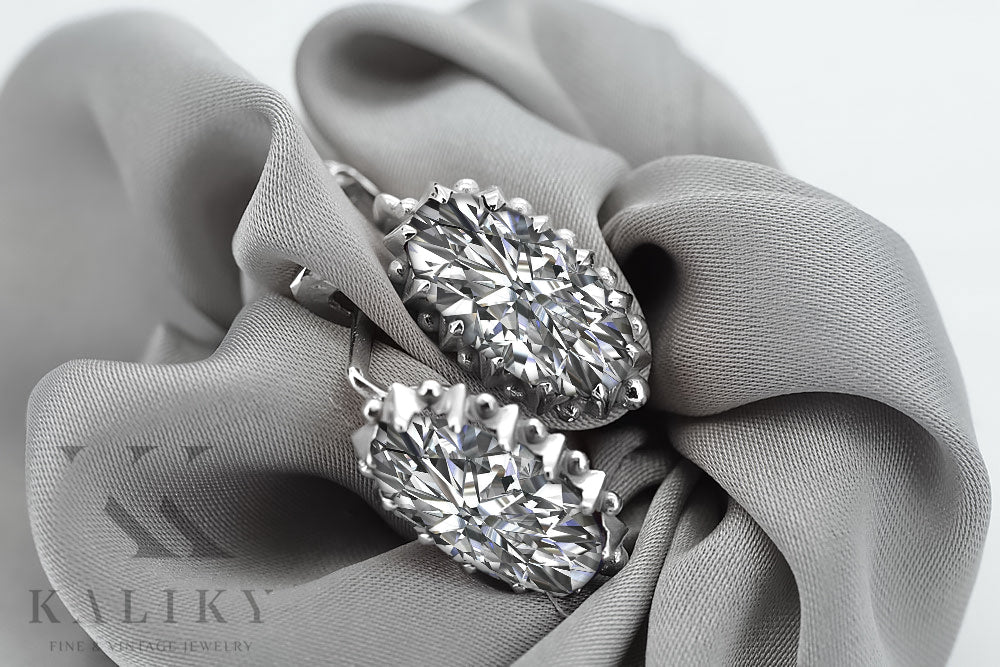 Vintage Zircon Earrings in Sterling Silver (vec174s-zi) — full view of the piece