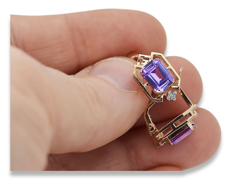 Vintage Alexandrite Diamond Earrings in 14K Rose Gold (vec020r-ax) — full view of the piece