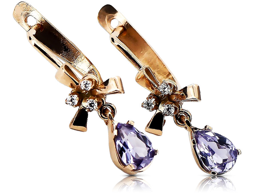 Vintage Alexandrite Earrings in 14K Rose Gold (vec045r-ax) — close-up of the hallmark on the inner band