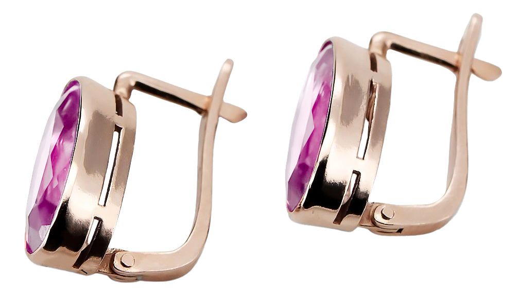 Vintage Amethyst Earrings in 14K Rose Gold (vec001r-am) — worn on the hand, showing profile