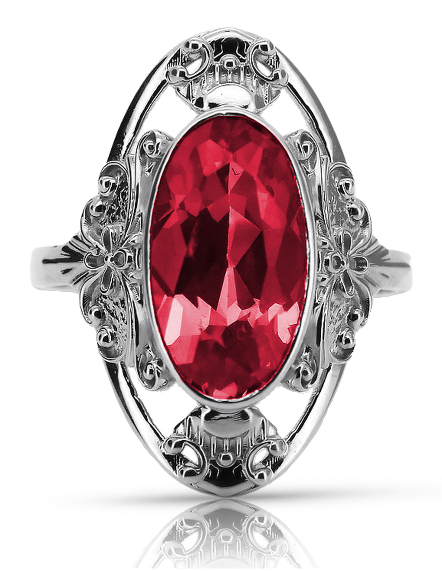 Vintage Ruby Ring in Sterling Silver (vrc014s-rb) — close-up of the stone and setting