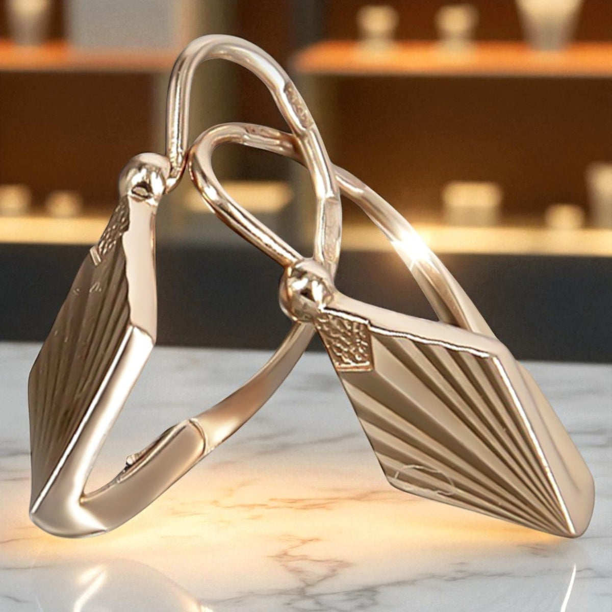 Vintage Square Earrings in 14K Rose Gold (ven125)
