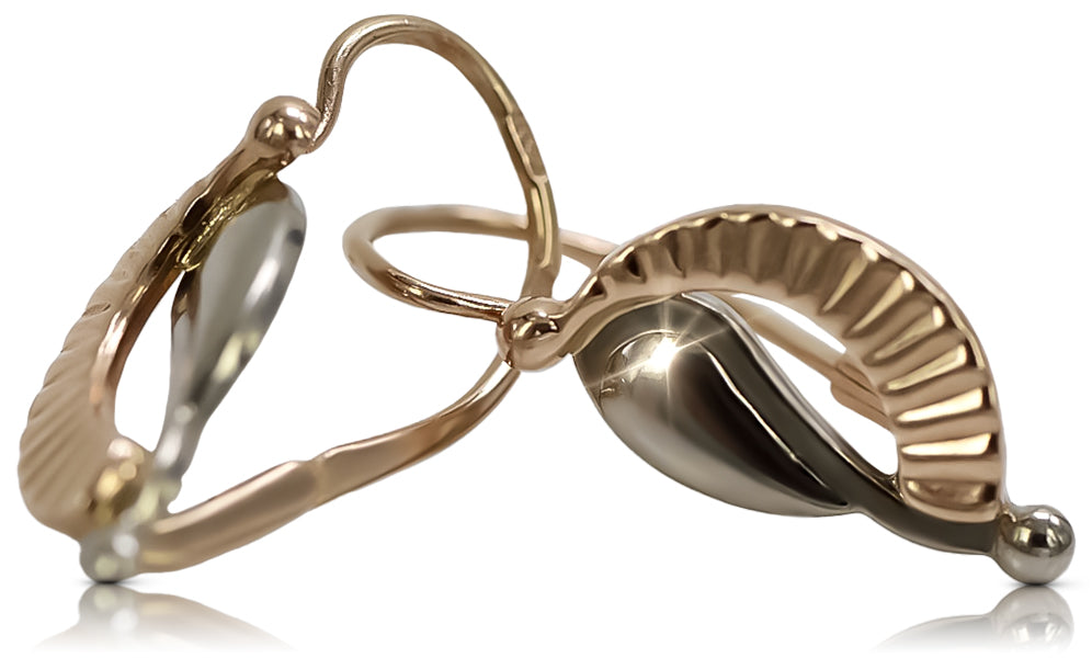 Vintage Leaf Earrings in 14K Rose Gold (ven065) — view 2
