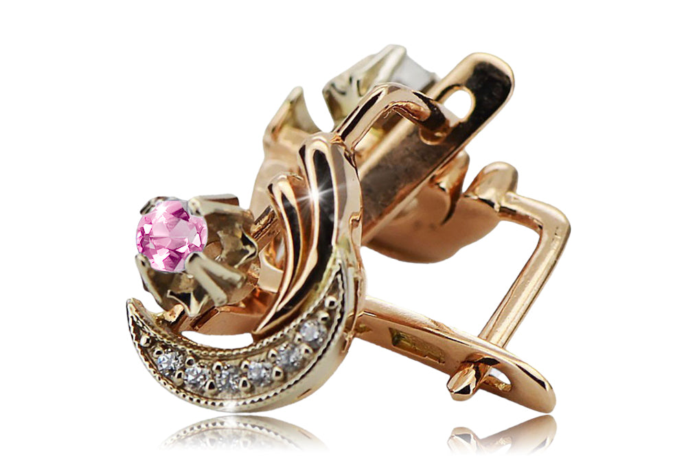 Vintage Amethyst Earrings in 14K Rose & White Gold (vec093rw-am) — back view with the clasp
