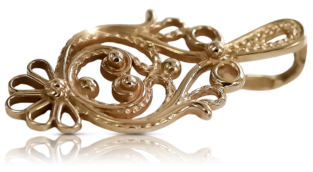 Vintage Leaf Pendant in 14K Rose Gold (vpn056) — view 6
