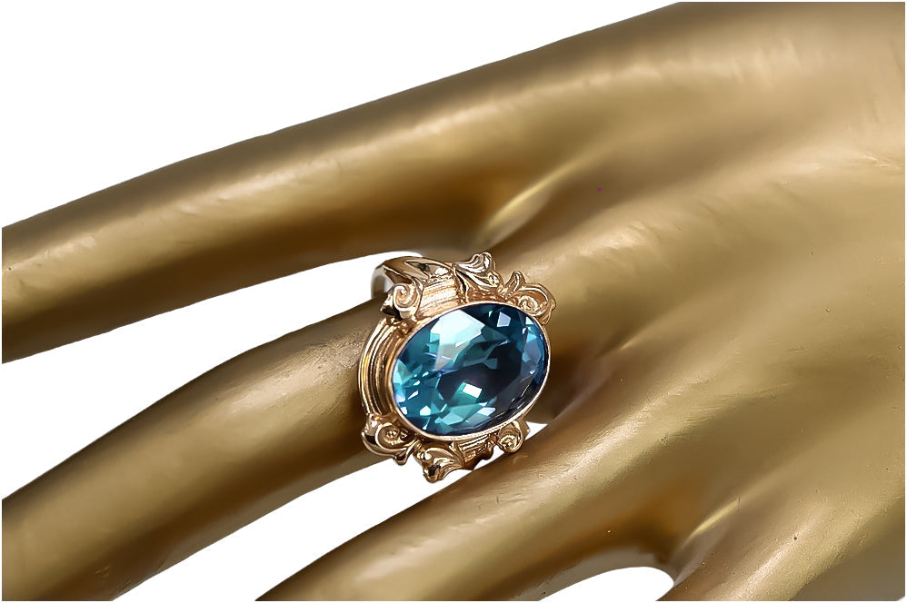 Vintage Aquamarine Ring in 14K Rose Gold (vrc100r-aq) — side view showing the setting