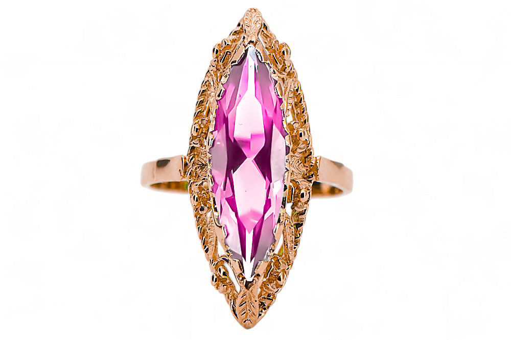 Vintage Amethyst Ring in 14K Rose Gold (vrc005r-am) — close-up of the hallmark on the inner band
