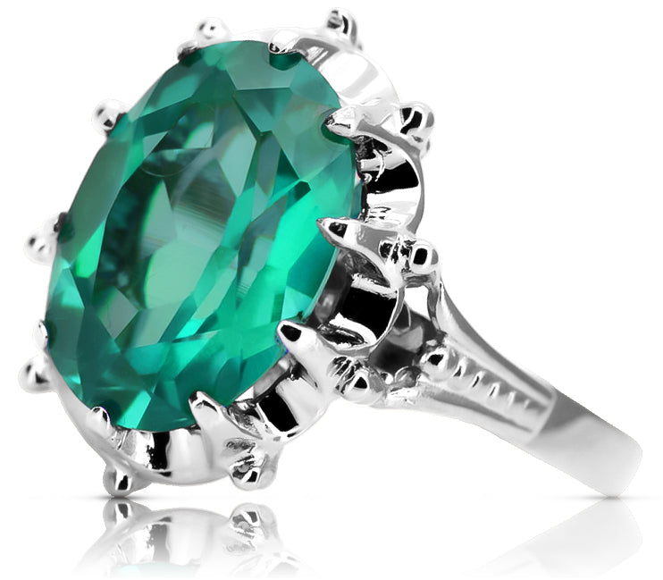 Vintage Emerald Ring in Sterling Silver (vrc079s-em)