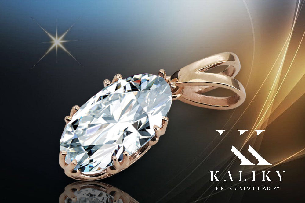 Vintage Zircon Pendant in 14K Rose Gold (vpc019r-zi) — full view of the piece