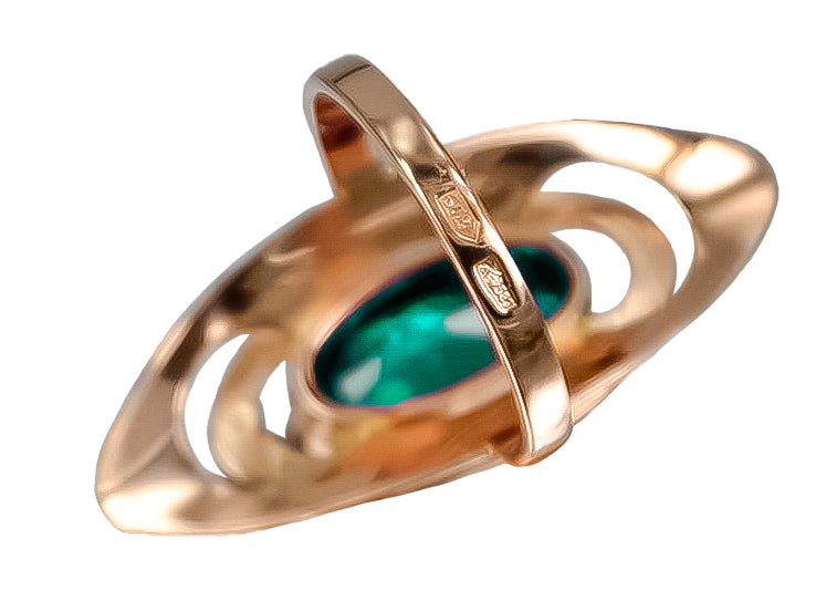 Vintage Emerald Sapphire Oval Ring in 14K Rose Gold (vrc189r-em) — full view of the piece