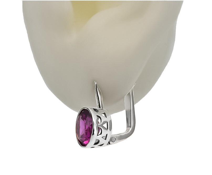 Vintage Amethyst Earrings in Sterling Silver (vec107s-am) — close-up of the hallmark on the inner band