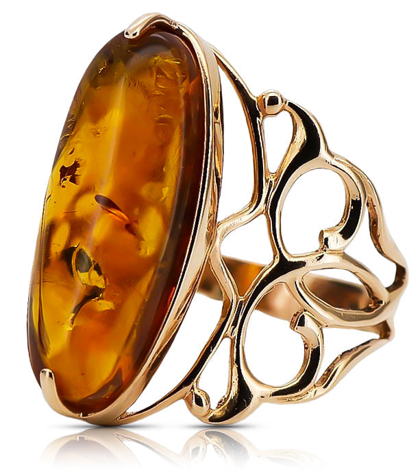 Vintage Amber Ring in 14K Rose Gold (vrab003)