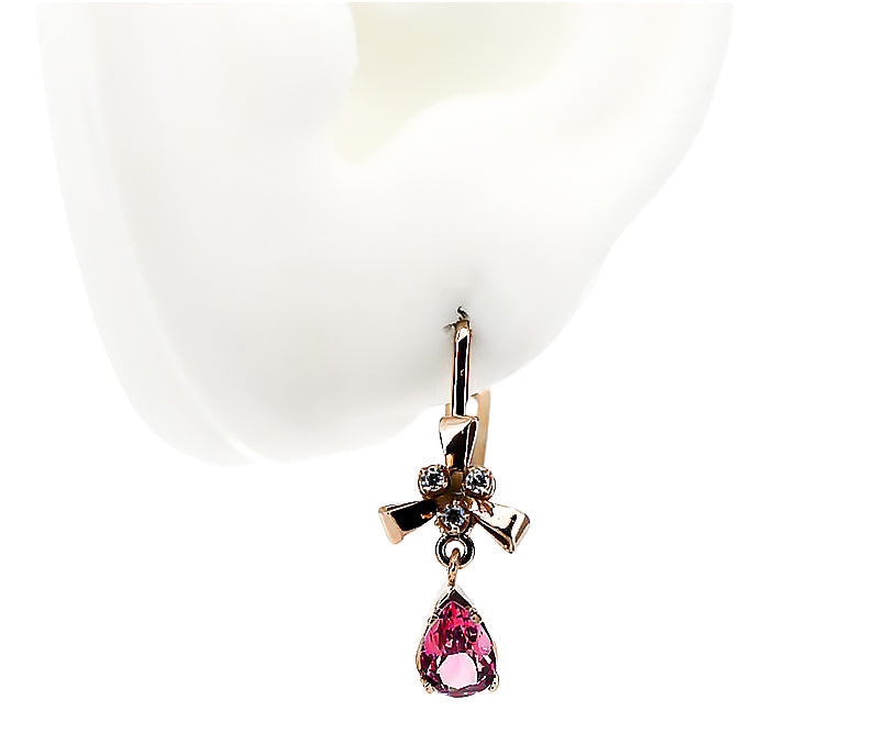 Vintage Ruby Earrings in 14K Rose Gold (vec045r-rb) — close-up of the hallmark on the inner band