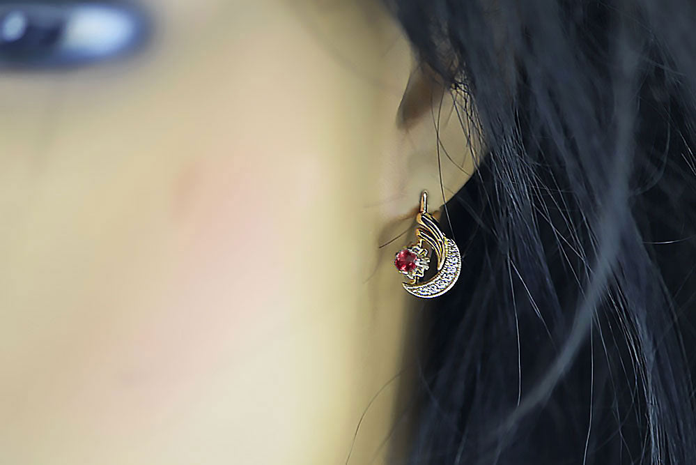 Vintage Ruby Craft Earrings in 14K Rose & White Gold (vec093rw-rb) — full view of the piece