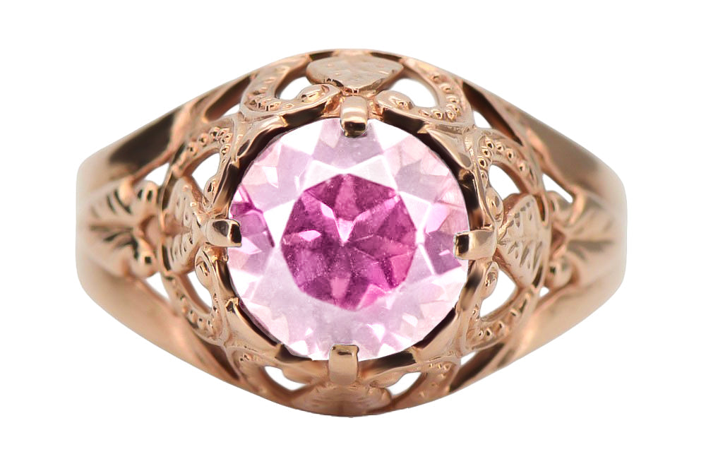 Vintage Amethyst Ring in 14K Rose Gold (vrc080r-am) — close-up of the hallmark on the inner band